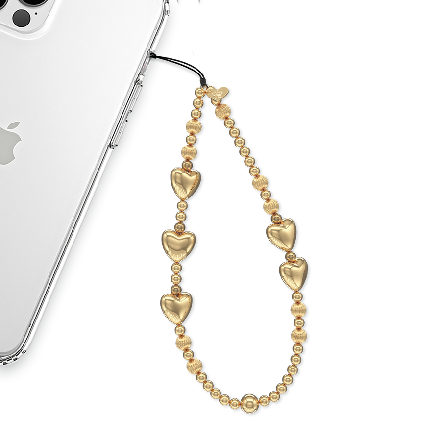 Gold Metallic Heart Phone Charm