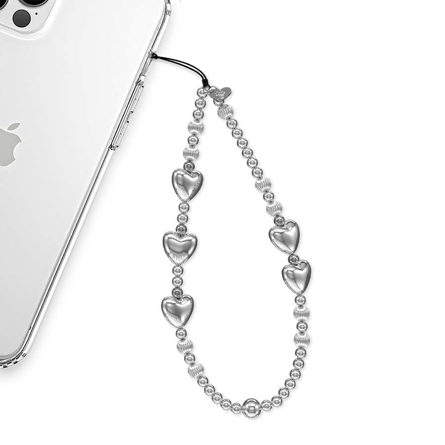 Metallic Silver Heart Phone Charm