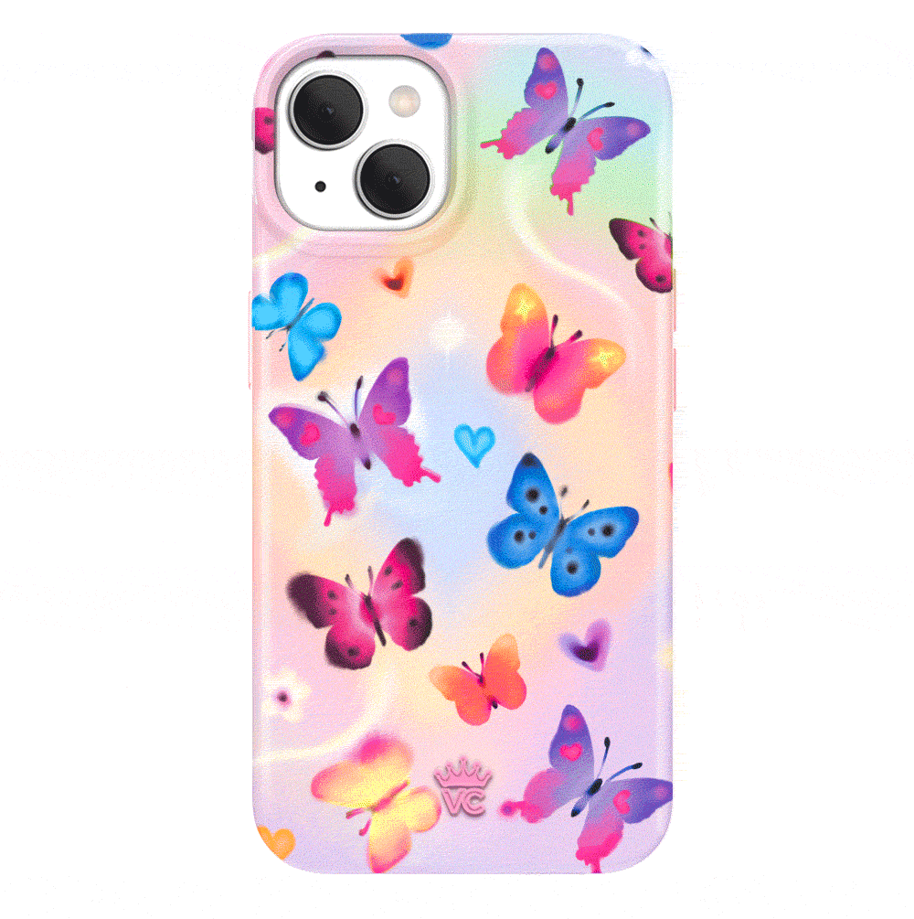 Rainbow Glitter Pink Butterfly Holder Phone Case For iphone 14 12 13 11 Pro  Max Plus Cute Girl Stand Floral Soft Silicone Cover