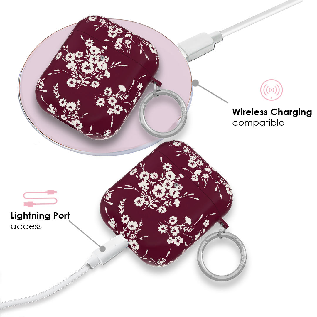 French Burgundy Floral AirPod Case - Thumbnail 3