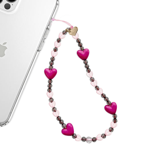 Pink & Black Heart Phone Charm