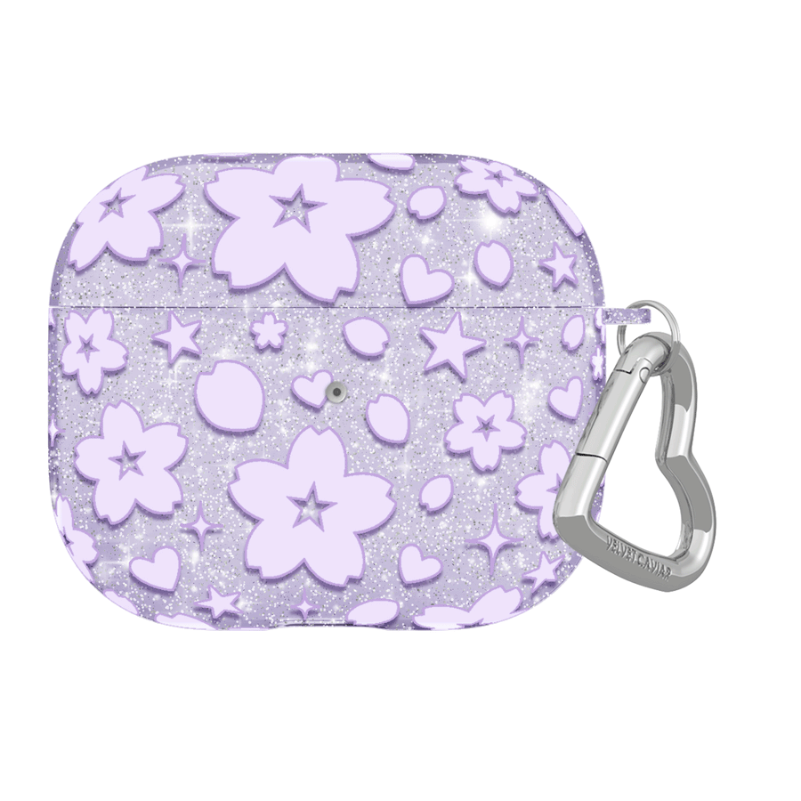 Lavender Cherry Blossom Glitter AirPod Case