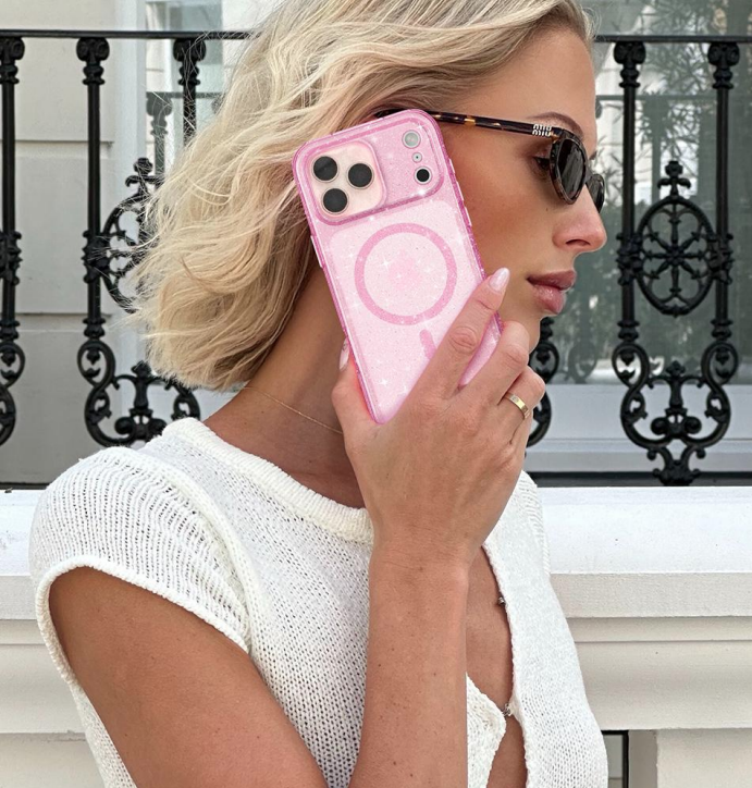 Pink Stardust Glitter iPhone Case lifestyle