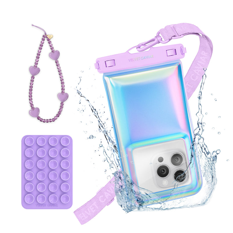 Lavender Holo Waterproof Floating Phone Pouch Bundle