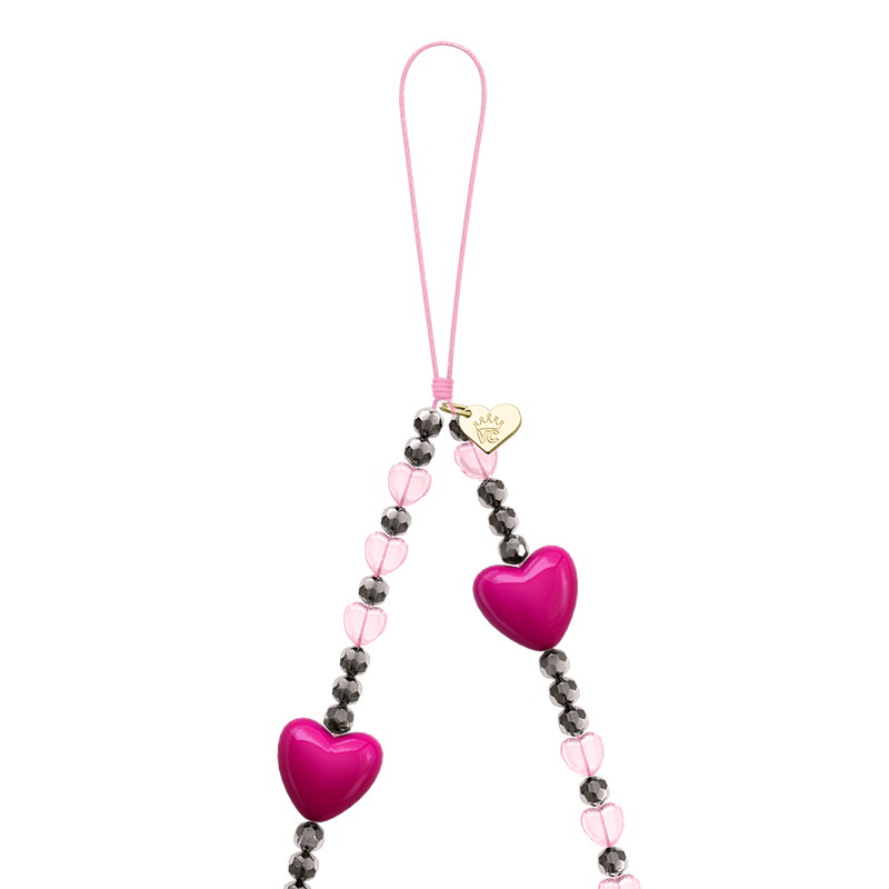 Pink & Black Heart Phone Charm