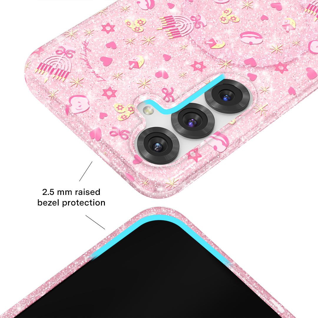 Pink Hanukkah Glitter Samsung Case - Thumbnail 2