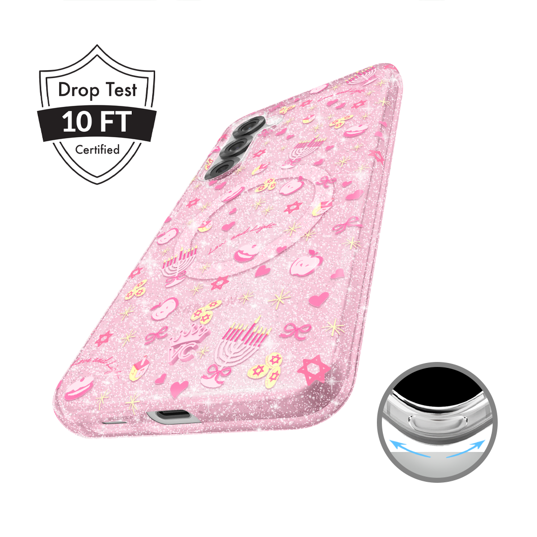 Pink Hanukkah Glitter Samsung Case - Thumbnail 5