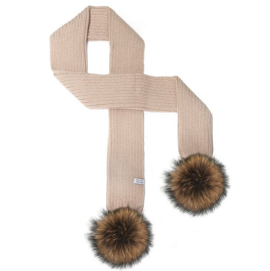 LUX FUR POM SCARF TAUPE WITH CHESTNUT FUR