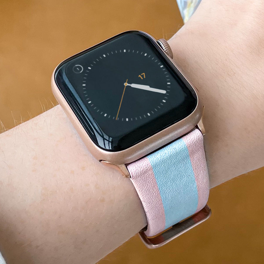 Pink & Blue Stripes Apple Watch Band lifestyle