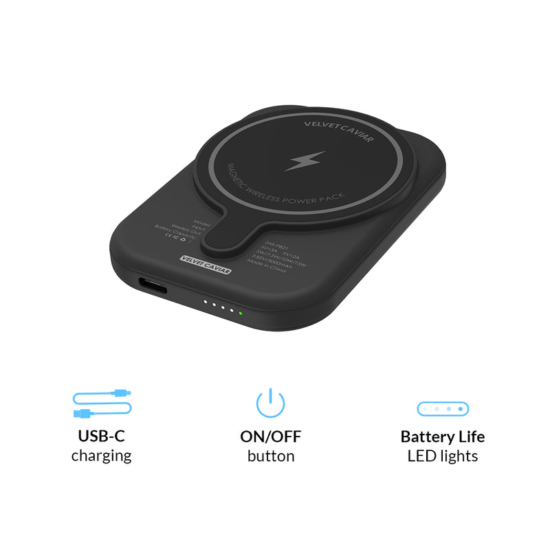 Velvet Wireless Charging Black MagSafe Battery Power Pack