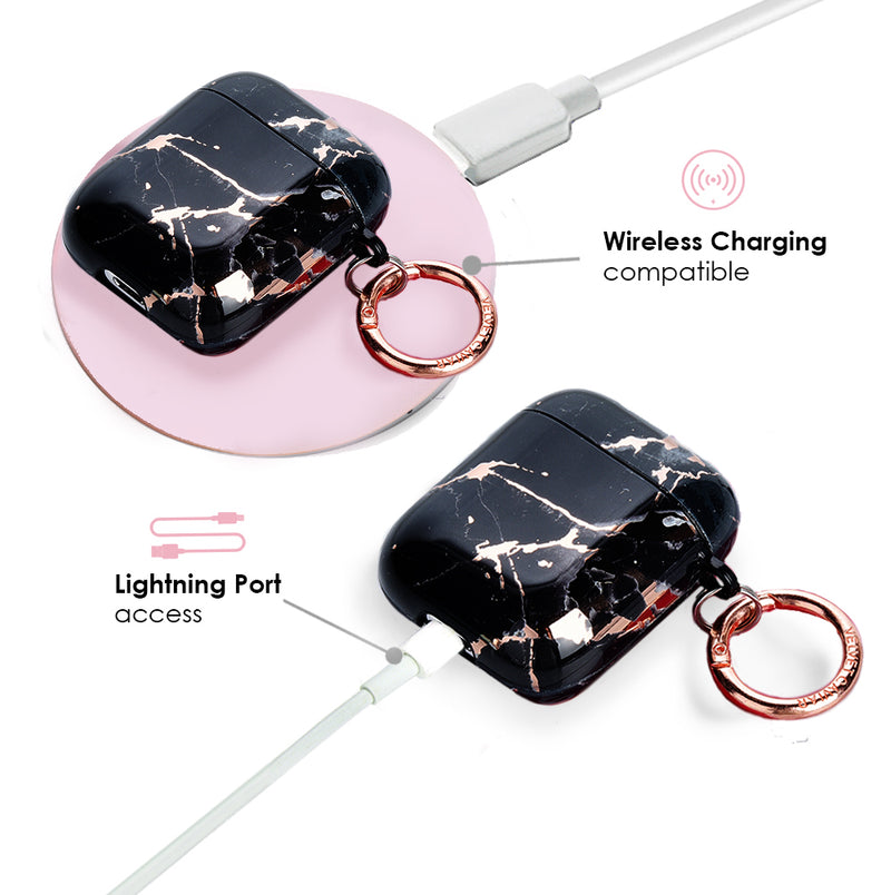 Black Marble Rose Gold Chrome AirPods Case - Main Image