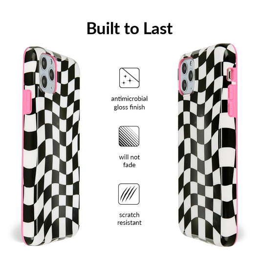 Black Checkered Phone Case Trendy Checkerboard Print Cover for 