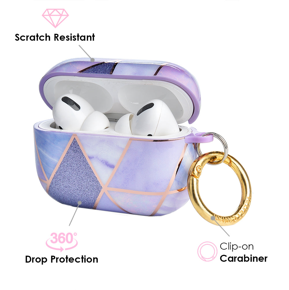Purple Geometric Marble Airpods Case
