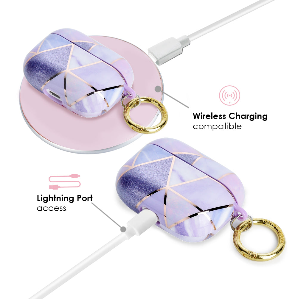 Purple Geometric Marble Airpods Case