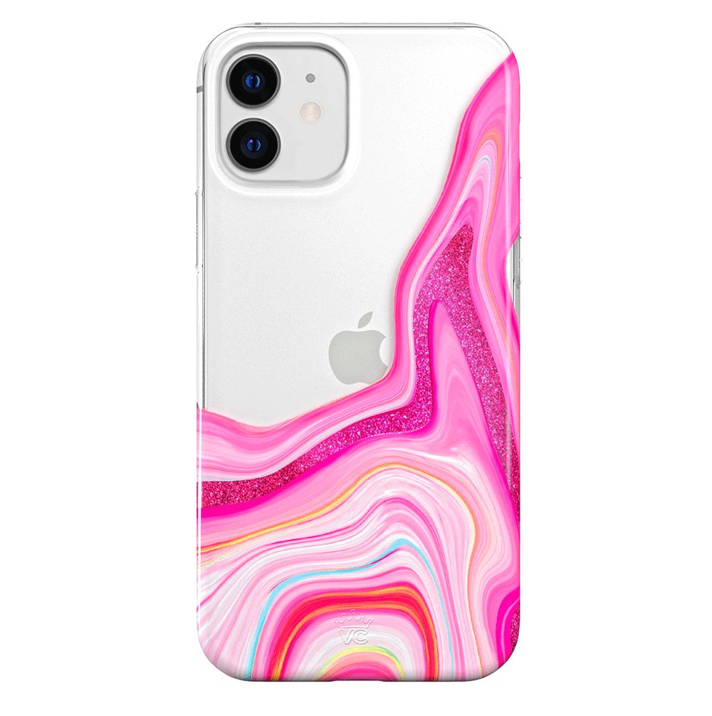 Pink Geode Glitter Clear iPhone Case –