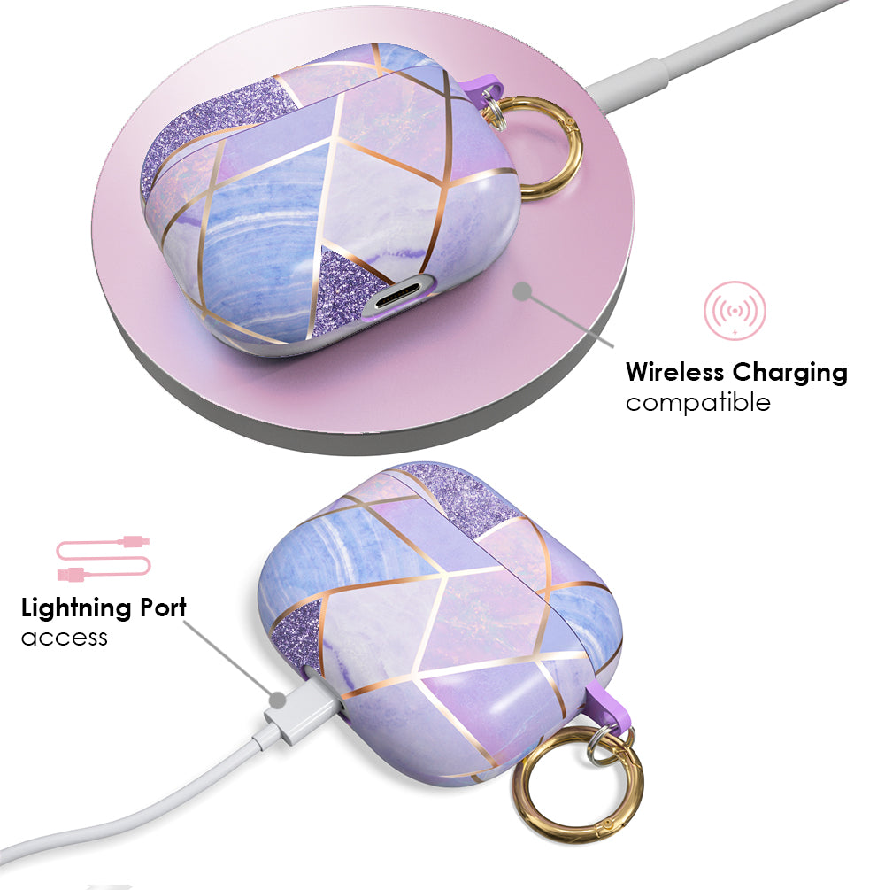 Purple Geometric Marble Airpods Case