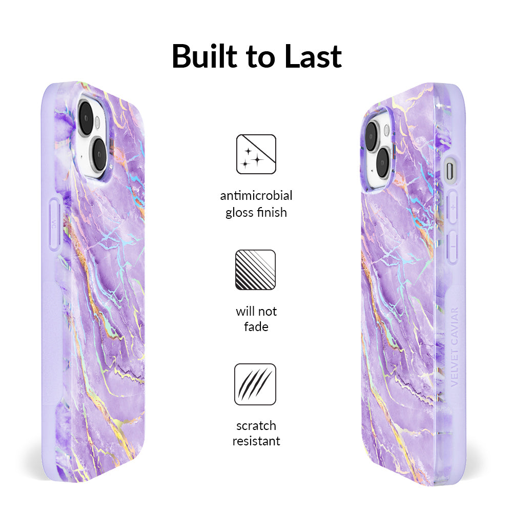 Blue & Lavender Gray Holo Marble Square iPhone Case