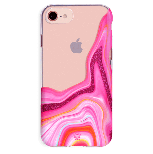 Pink Geode Glitter Clear iPhone Case –
