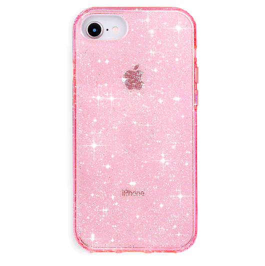 Clear Pink Glitter Protective Phone Case - Fits iPhone 6/7/8/SE