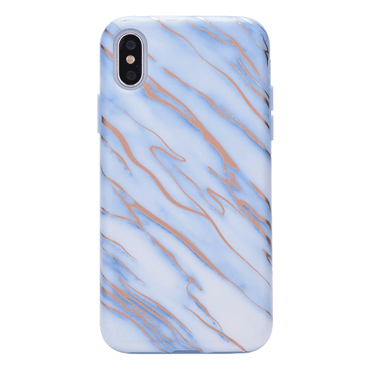 Sky Blue Rose Gold Chrome Marble iPhone case