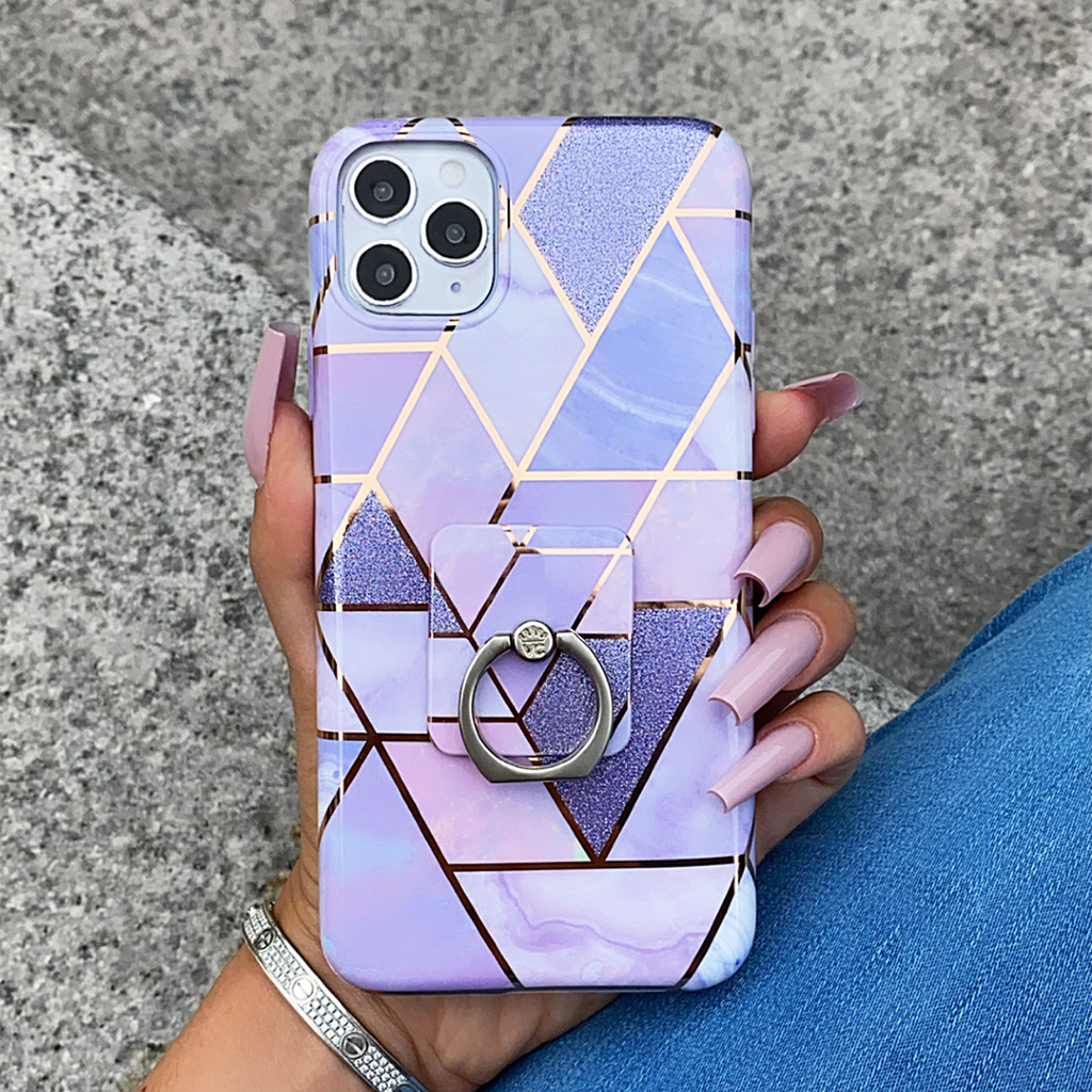 Purple Geometric Marble iPhone Case