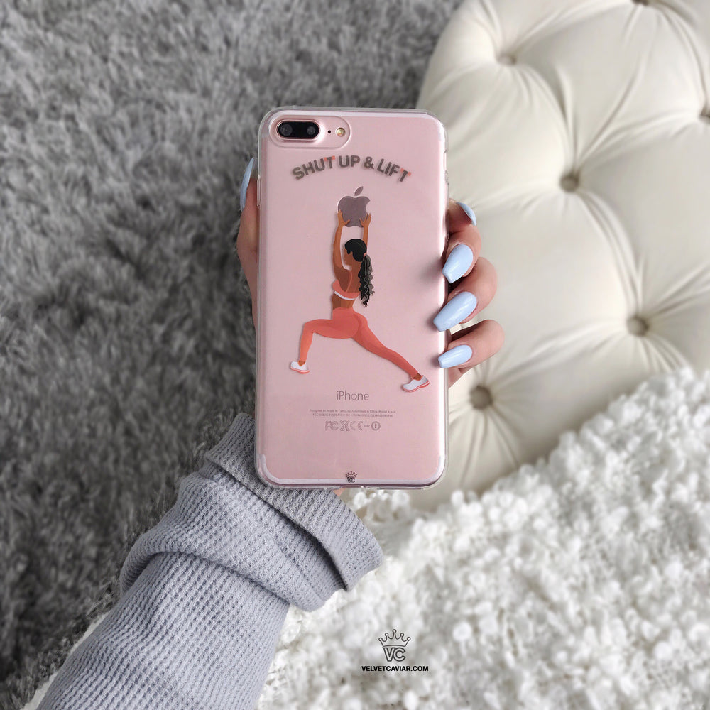 shut it phone case Shut Up & Lift iPhone Case Black Hair Pink Pants iPhone 8 Plus
