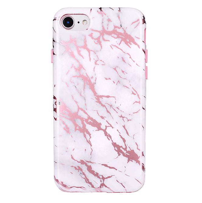 White Marble Pink Chrome iPhone Case